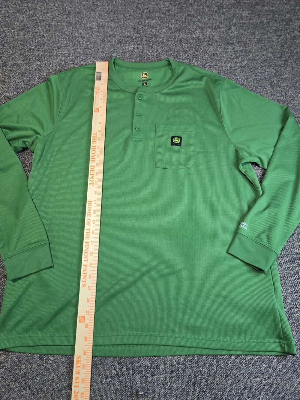John Deere Durable Tough Thermal Work Shirt Henley Green Extra Large